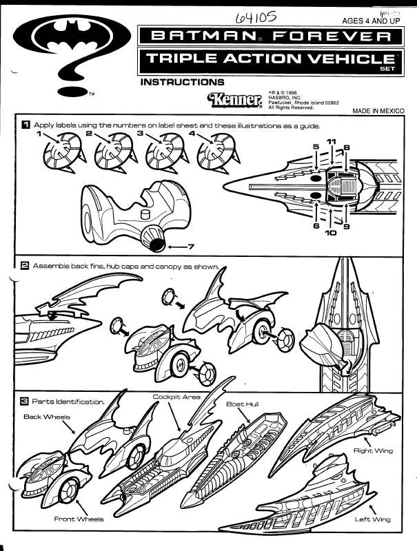 Mode d'emploi HASBRO BATMAN FOREVER TRIPLE ACTION VEHICLE