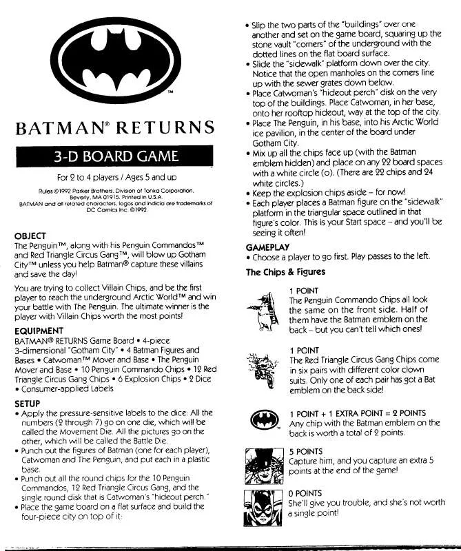 Mode d'emploi HASBRO BATMAN RETURNS 3-D BOARD GAME