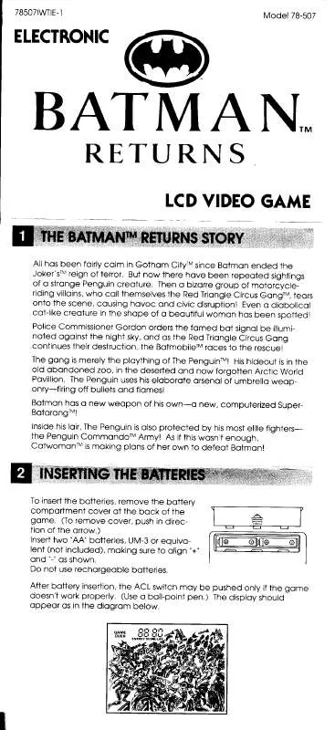 Mode d'emploi HASBRO BATMAN RETURNS ELECTRONIC LCD VIDEO GAME