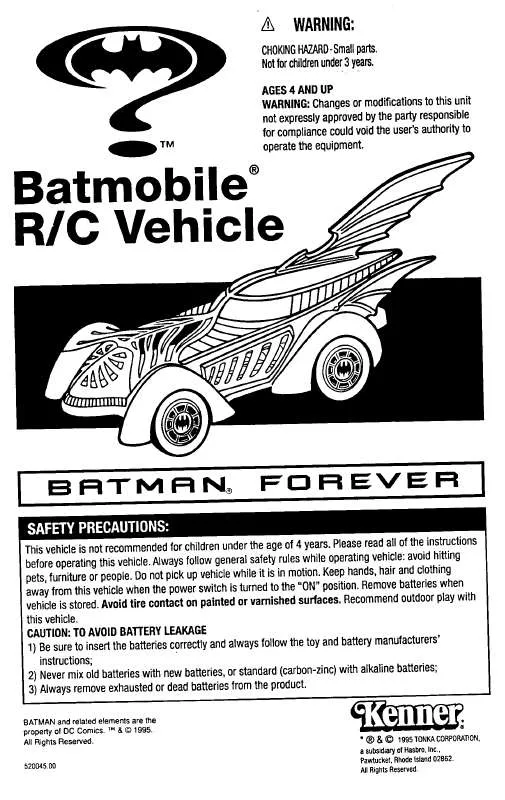 Mode d'emploi HASBRO BATMOBILE RC VEHICLE