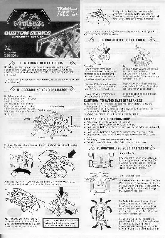 Mode d'emploi HASBRO BATTLEBOT SON OF WHYACI RC CUSTOM TOURNAMENT EDITION