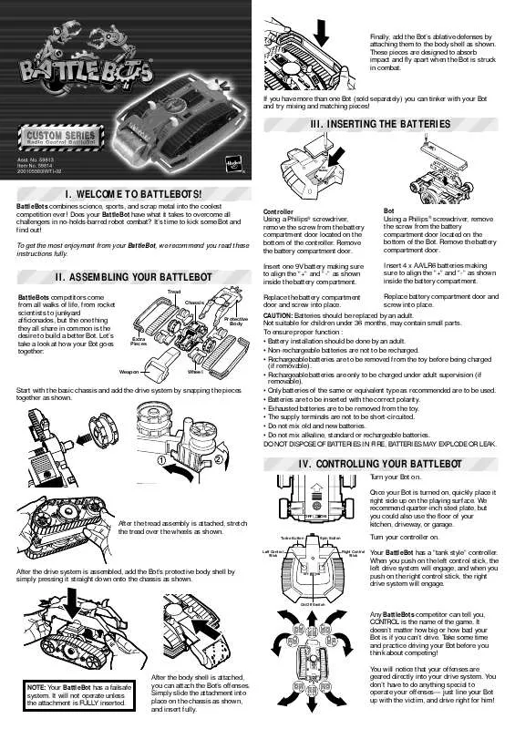 Mode d'emploi HASBRO BATTLEBOTS CUSTOM DIABLO RADIO CONTROL