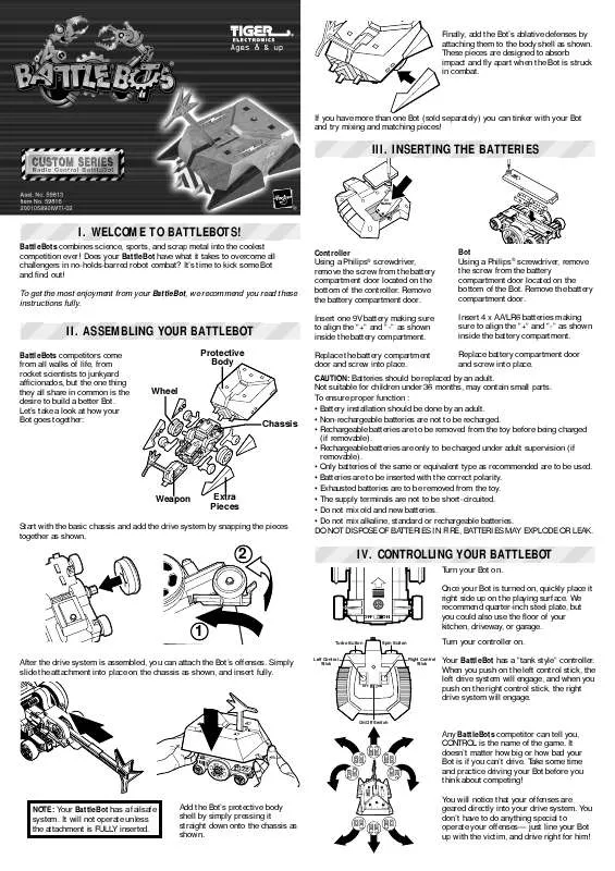 Mode d'emploi HASBRO BATTLEBOTS CUSTOM KILLERHURTZ RADIO CONTROL