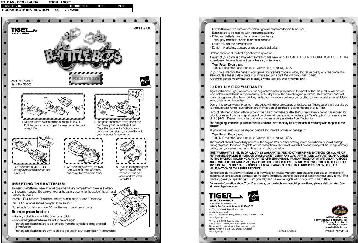 Mode d'emploi HASBRO BATTLEBOTS POCKETBOTS