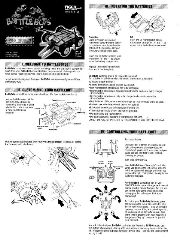 Mode d'emploi HASBRO BATTLEBOTS PRO DIESECTOR ITEM NO. 59888