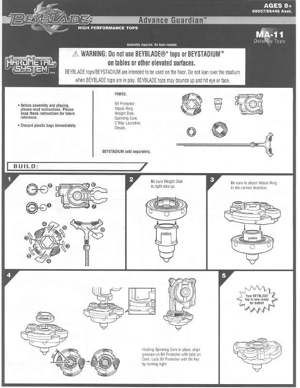 Mode d'emploi HASBRO BEYBLADE ADVANCE GUARDIAN HMS MA11 85957