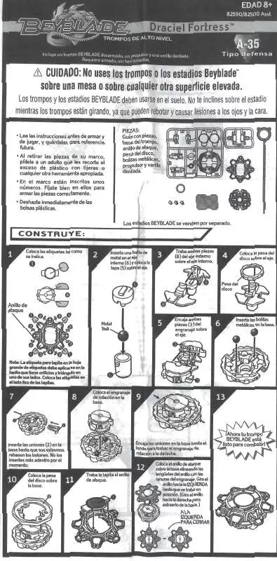 Mode d'emploi HASBRO BEYBLADE DRACIEL FORTRESS SPANISH