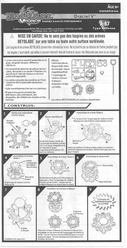 Mode d'emploi HASBRO BEYBLADE DRACIEL V VFORCE FRENCH