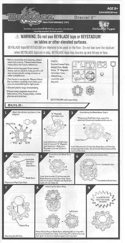 Mode d'emploi HASBRO BEYBLADE DRACIEL V VFORCE