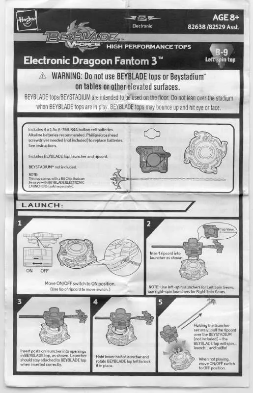 Mode d'emploi HASBRO BEYBLADE DRAGOON FANTOM 3 ELECTRONIC