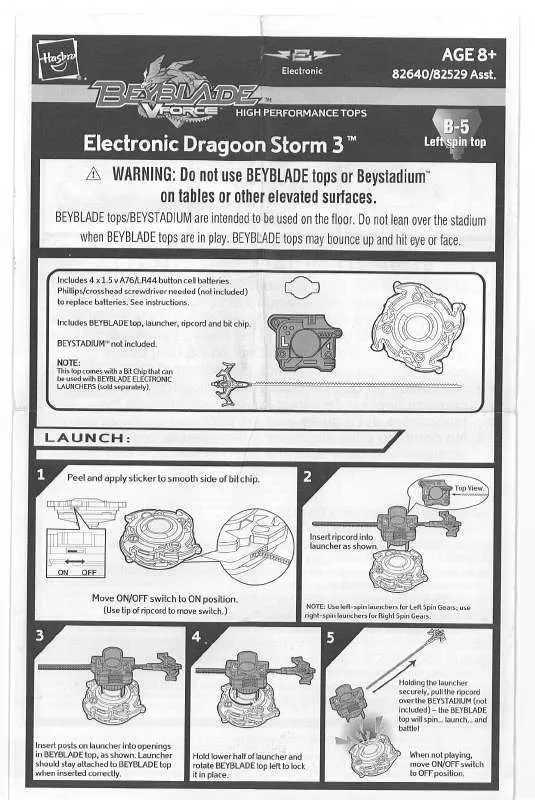 Mode d'emploi HASBRO BEYBLADE DRAGOON STORM 3 ELECTRONIC