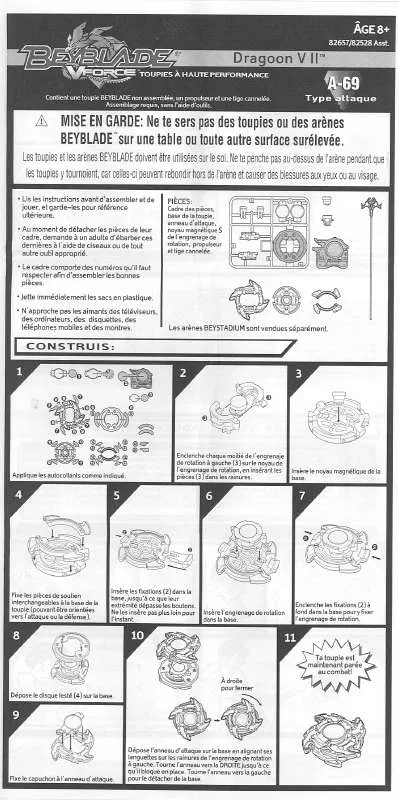 Mode d'emploi HASBRO BEYBLADE DRAGOON V II VFORCE FRENCH