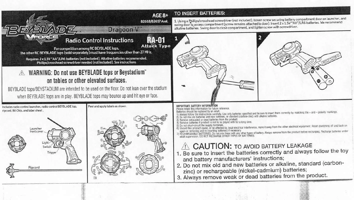 Mode d'emploi HASBRO BEYBLADE DRAGOON V-RC 82618