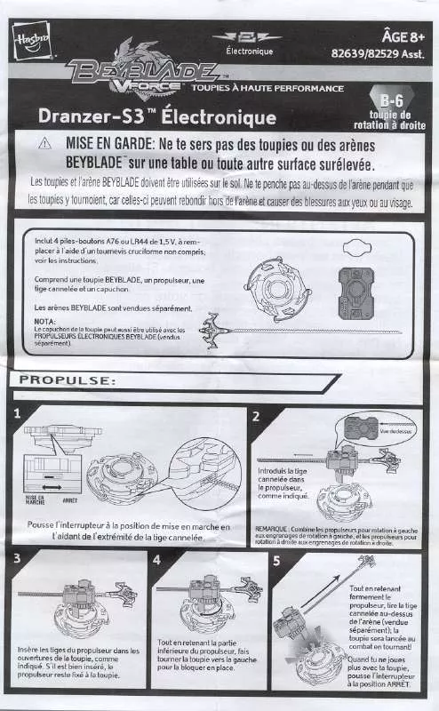 Mode d'emploi HASBRO BEYBLADE DRANZER S-3 ELECTRONIQUE