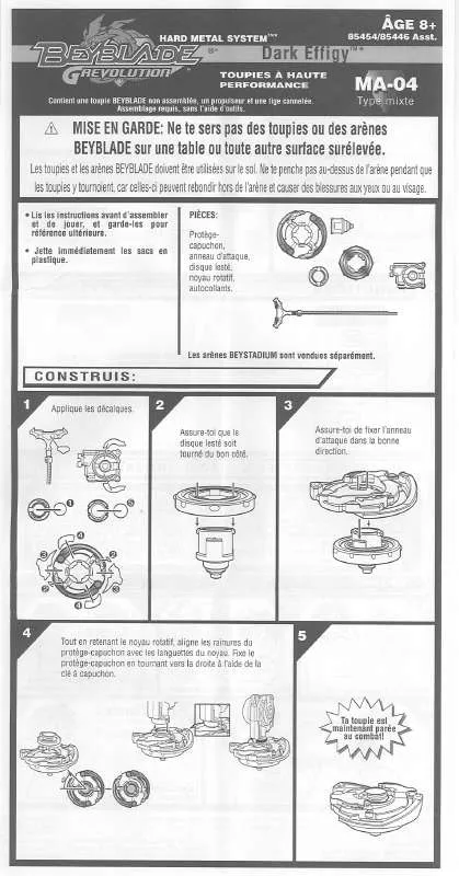 Mode d'emploi HASBRO BEYBLADE GREVOLUTION DARK EFFIGY MA04 FRENCH