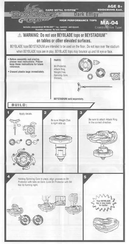 Mode d'emploi HASBRO BEYBLADE GREVOLUTION DARK EFFIGY MA04