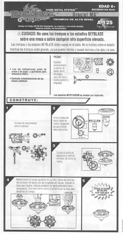 Mode d'emploi HASBRO BEYBLADE GREVOLUTION DRACIEL MS A125 SPANISH 85326