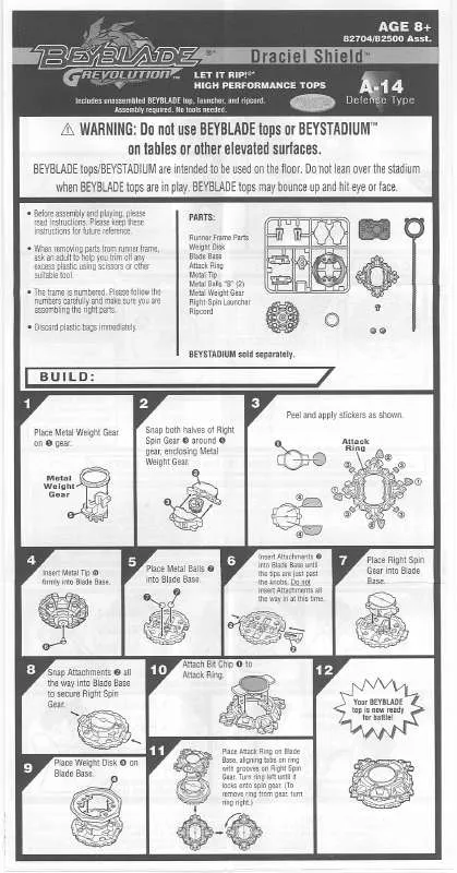 Mode d'emploi HASBRO BEYBLADE GREVOLUTION DRACIEL SHIELD A14