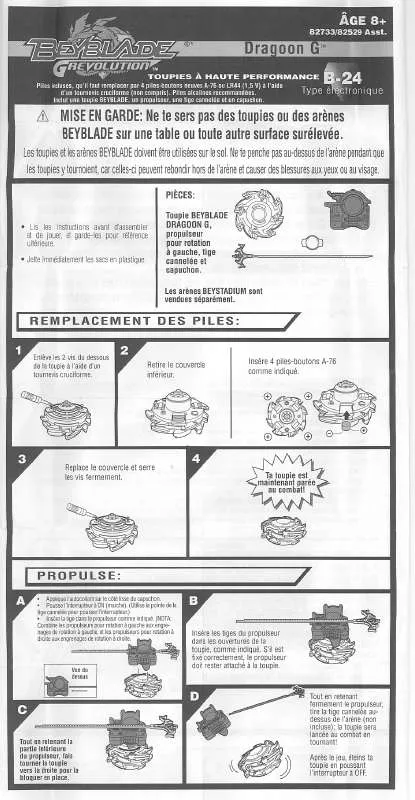 Mode d'emploi HASBRO BEYBLADE GREVOLUTION DRAGOON G B24 FRENCH