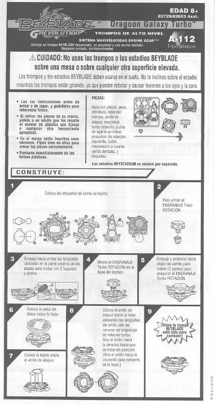 Mode d'emploi HASBRO BEYBLADE GREVOLUTION DRAGOON GALAXY TURBO A112 SPANISH