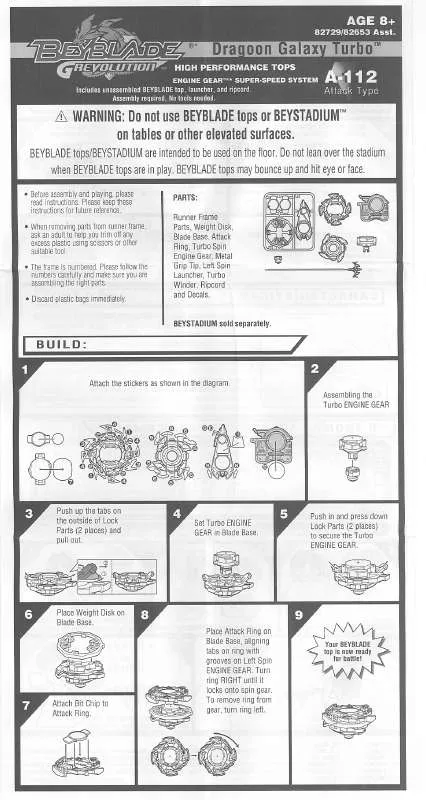 Mode d'emploi HASBRO BEYBLADE GREVOLUTION DRAGOON GALAXY TURBO A112