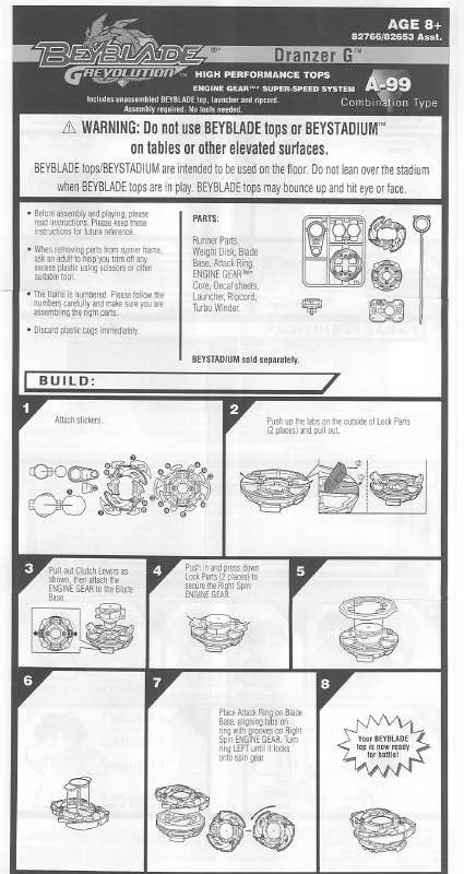 Mode d'emploi HASBRO BEYBLADE GREVOLUTION DRANZER G A99 82766