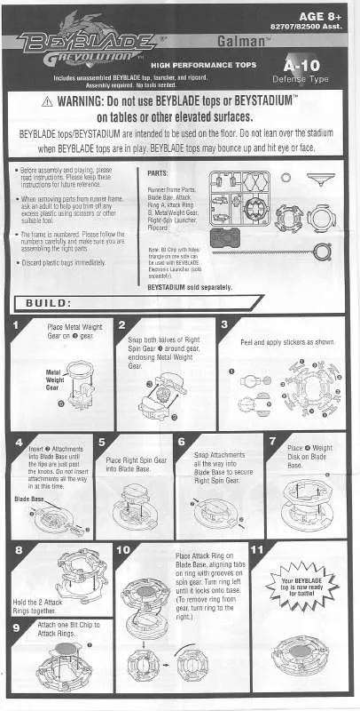 Mode d'emploi HASBRO BEYBLADE GREVOLUTION GALMAN A10