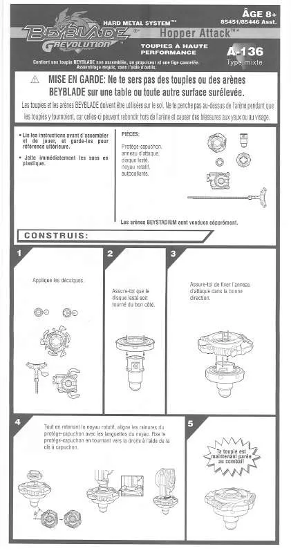 Mode d'emploi HASBRO BEYBLADE GREVOLUTION HOPPER ATTACK A136 FRENCH