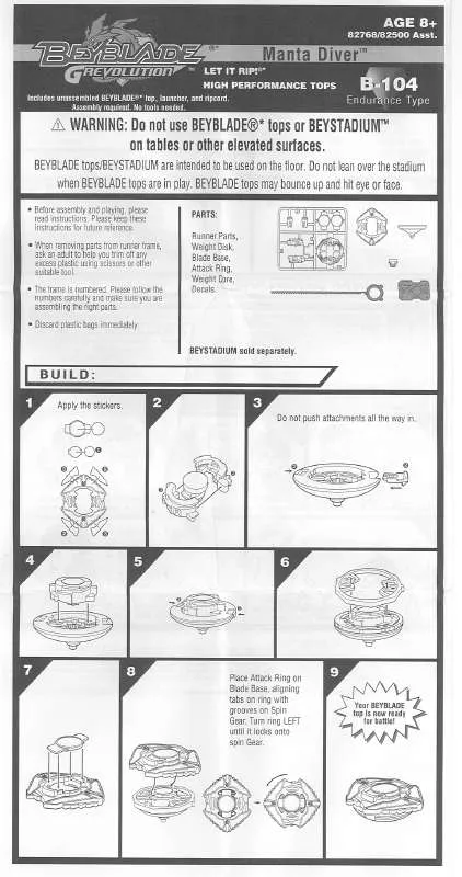 Mode d'emploi HASBRO BEYBLADE GREVOLUTION MANTA DIVER B104