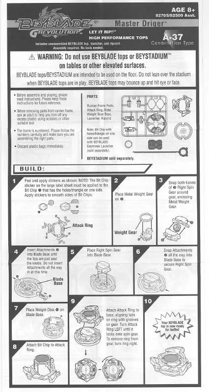 Mode d'emploi HASBRO BEYBLADE GREVOLUTION MASTER DRIGER A37