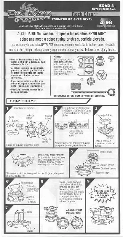 Mode d'emploi HASBRO BEYBLADE GREVOLUTION ROCK BISON A98 82702 SPANISH