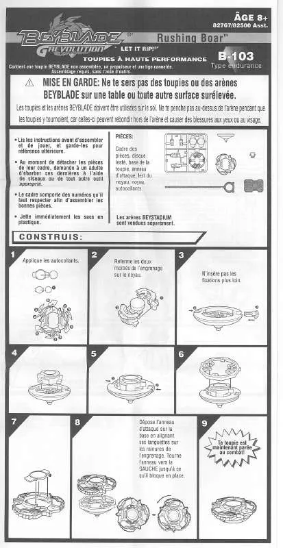 Mode d'emploi HASBRO BEYBLADE GREVOLUTION RUSHING BOAR B103 FRENCH