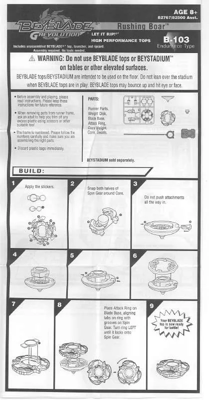 Mode d'emploi HASBRO BEYBLADE GREVOLUTION RUSHING BOAR B103