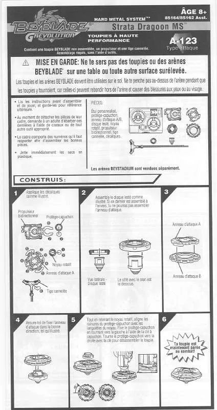Mode d'emploi HASBRO BEYBLADE GREVOLUTION STRATA DRAGOON MS A123 85164 FRENCH