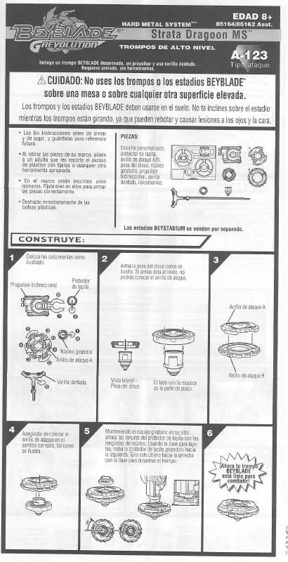 Mode d'emploi HASBRO BEYBLADE GREVOLUTION STRATA DRAGOON MS A123 85164 SPANISH