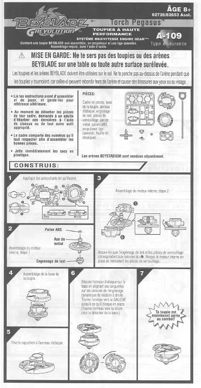 Mode d'emploi HASBRO BEYBLADE GREVOLUTION TORCH PEGASUS A109 FRENCH