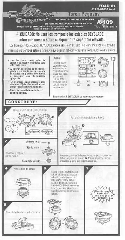 Mode d'emploi HASBRO BEYBLADE GREVOLUTION TORCH PEGASUS A109 SPANISH