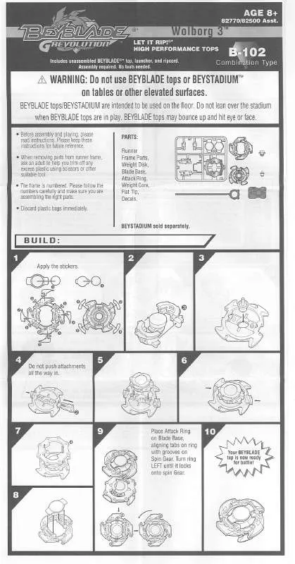 Mode d'emploi HASBRO BEYBLADE GREVOLUTION WOLBORG 3 B102