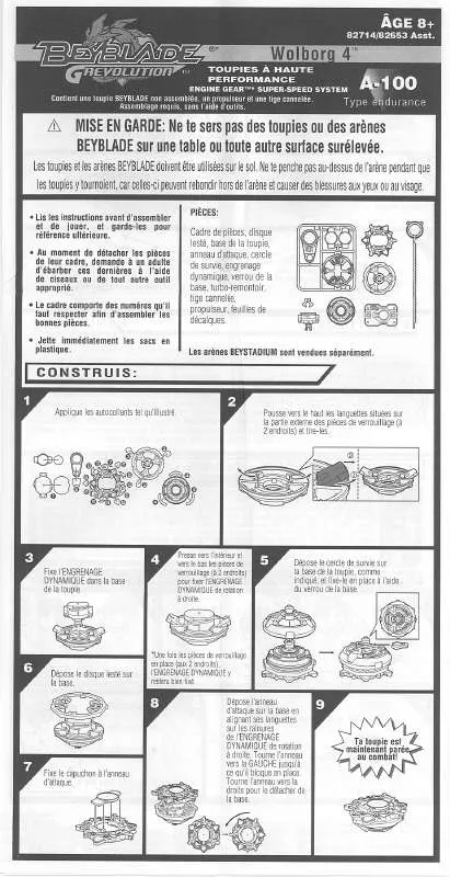 Mode d'emploi HASBRO BEYBLADE GREVOLUTION WOLBORG 4 A100 82714 FRENCH