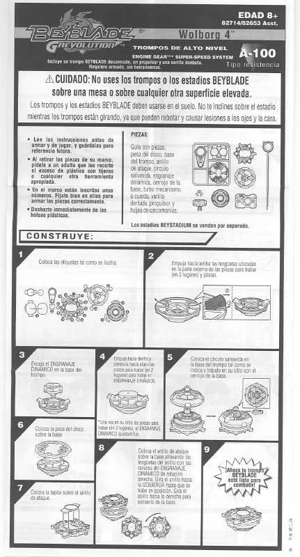 Mode d'emploi HASBRO BEYBLADE GREVOLUTION WOLBORG 4 A100 82714 SPANISH