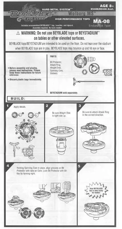 Mode d'emploi HASBRO BEYBLADE GREVOLUTION WOLBORG MS MA08