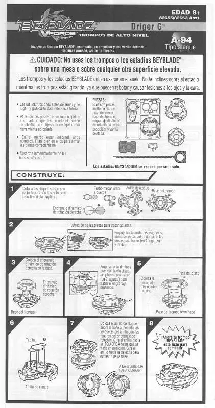 Mode d'emploi HASBRO BEYBLADE V FORCE DRIGER G A94 82655 SPANISH