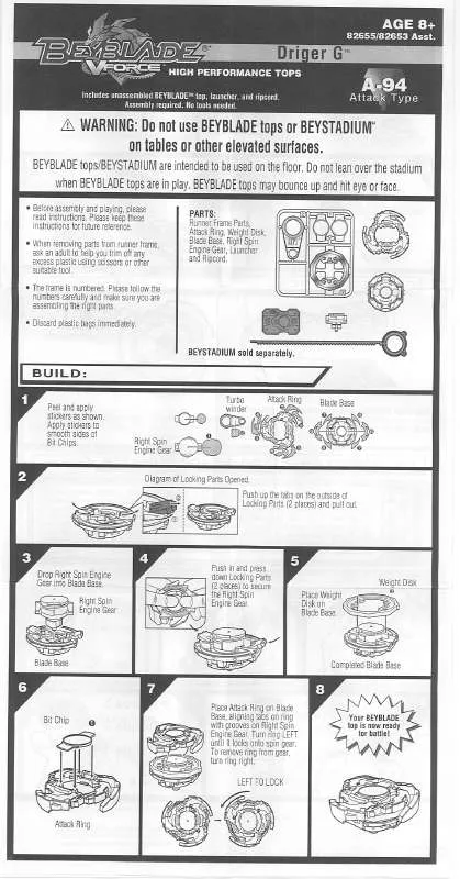 Mode d'emploi HASBRO BEYBLADE V FORCE DRIGER G A94 82655