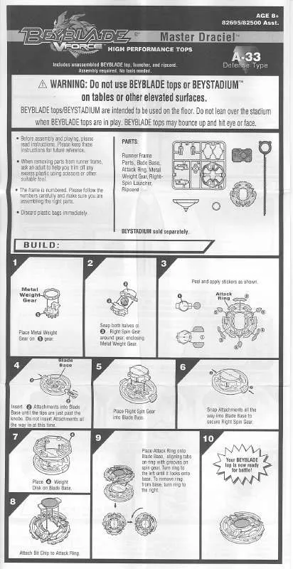 Mode d'emploi HASBRO BEYBLADE V FORCE MASTER DRACIEL A33