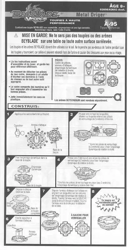 Mode d'emploi HASBRO BEYBLADE V FORCE METAL DRIGER A95 82656 FRENCH