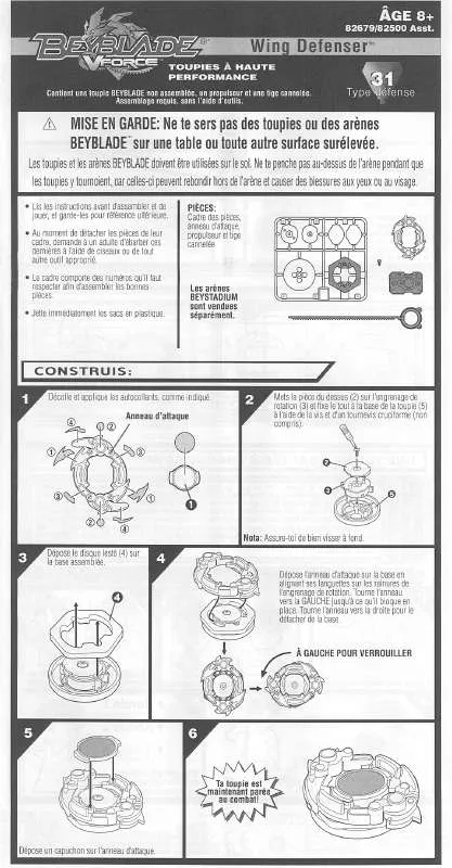 Mode d'emploi HASBRO BEYBLADE V FORCE WING DEFENSER 31 82679 FRENCH