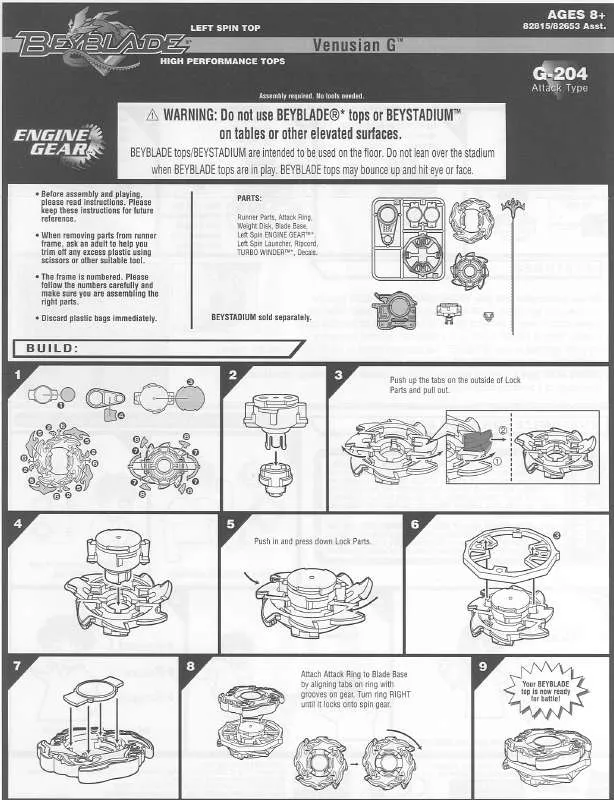 Mode d'emploi HASBRO BEYBLADE VENUSIAN G ENGINE GEAR G204 82815