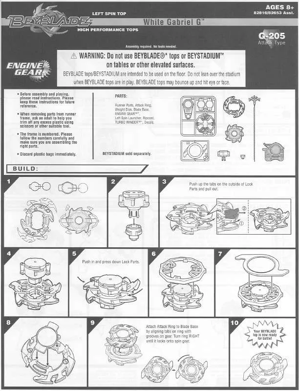 Mode d'emploi HASBRO BEYBLADE WHITE GABRIEL G ENGINE GEAR G205 82816