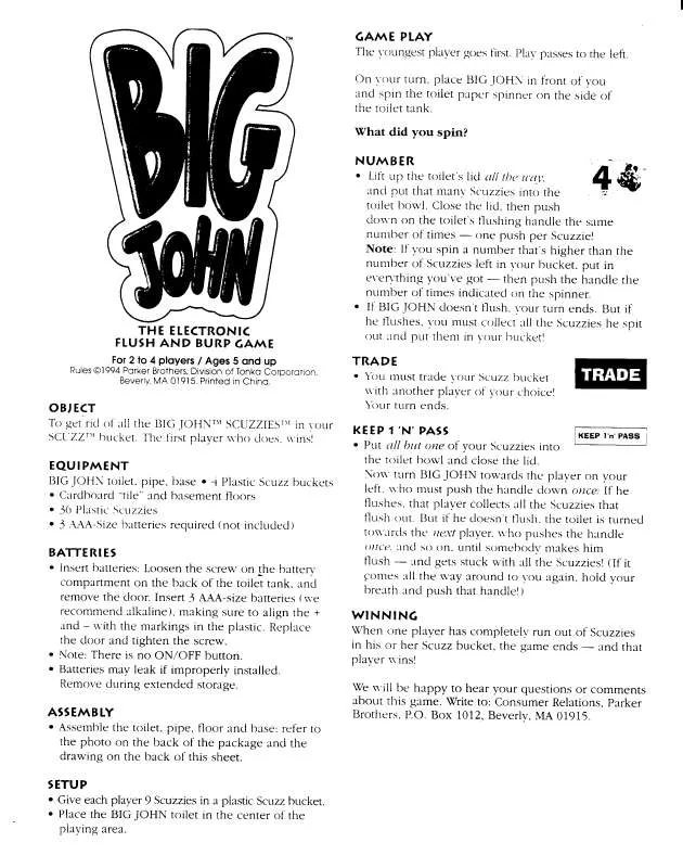 Mode d'emploi HASBRO BIG JOHN