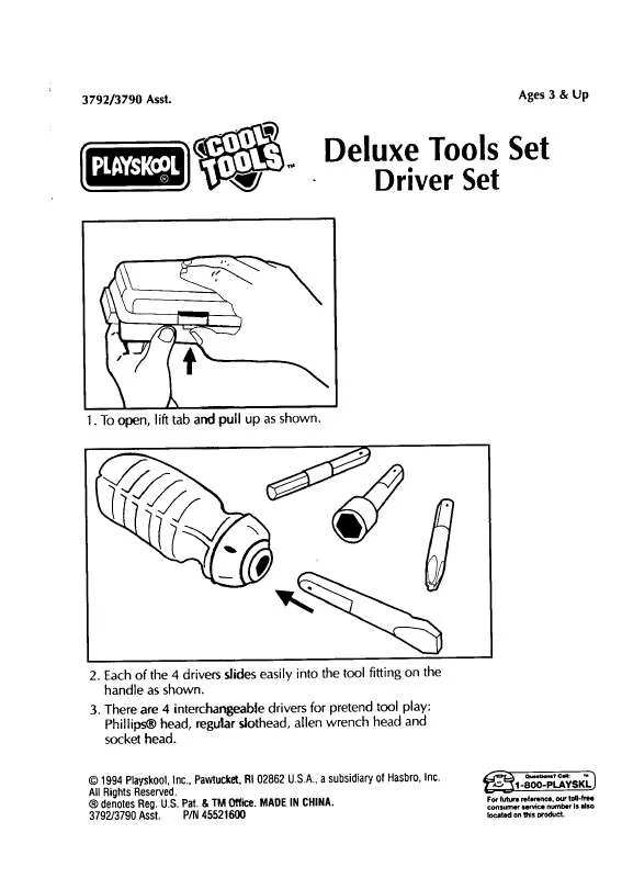 Mode d'emploi HASBRO COOL TOOLS DELUXE TOOLS DRIVER SET